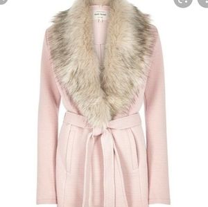 River Island Pink Jacket with removable faux fur